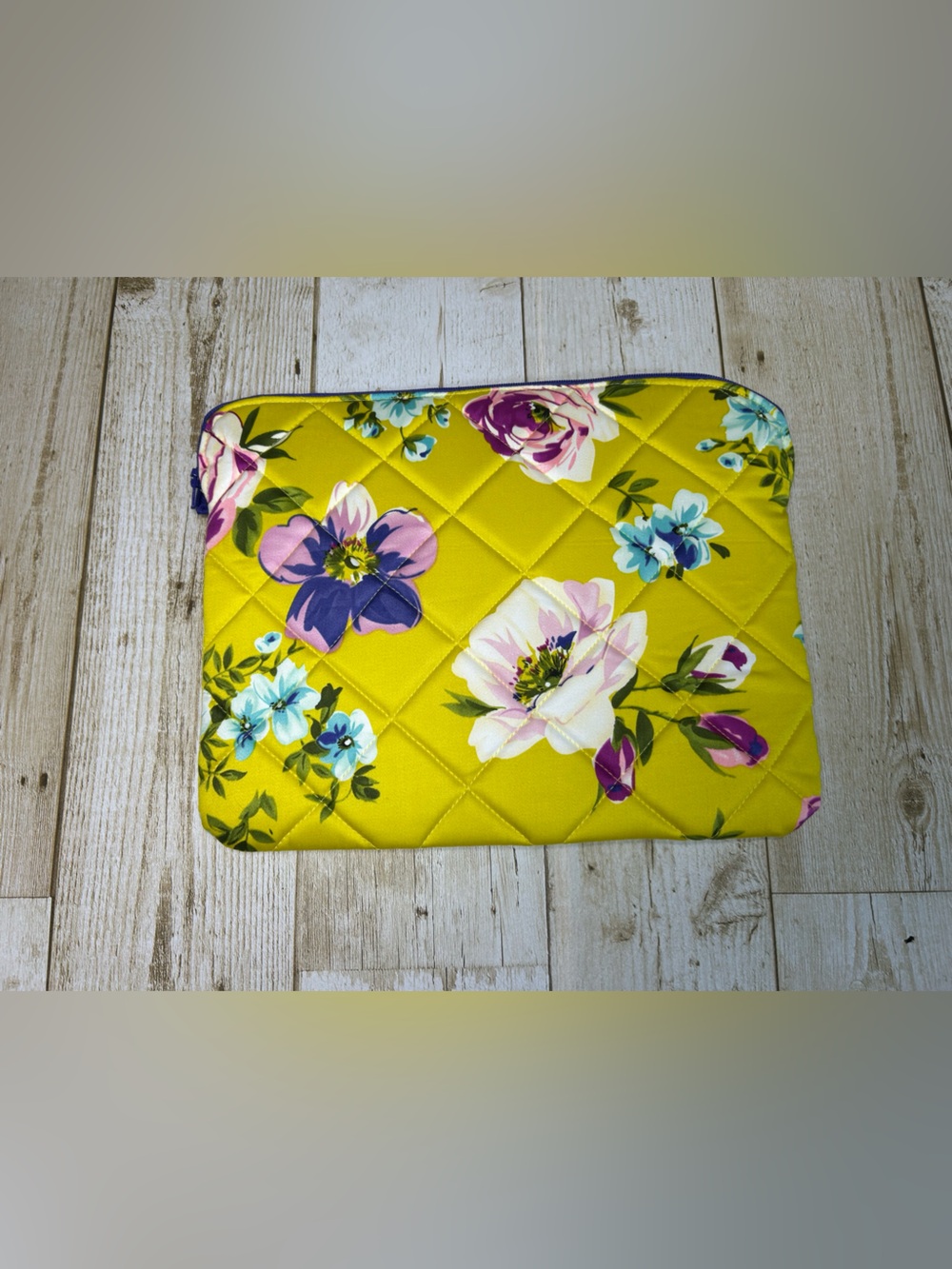 Quilted Floral Zip Pouch in Bright Yellow Tablet Sleeve